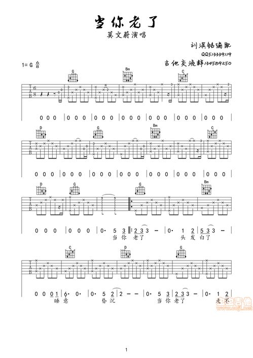 当你老了吉他谱[当你老了吉他谱txt]